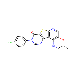 C[C@@H]1CNc2c(cnc3sc4c(=O)n(-c5ccc(Cl)cc5)cnc4c23)O1 ZINC000028827170