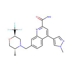 C[C@@H]1CO[C@@H](C(F)(F)F)CN1Cc1ccc2c(-c3cnn(C)c3)cc(C(N)=O)nc2c1 ZINC000221623059