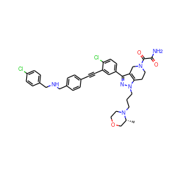 C[C@@H]1COCCN1CCCn1nc(-c2ccc(Cl)c(C#Cc3ccc(CNCc4ccc(Cl)cc4)cc3)c2)c2c1CCN(C(=O)C(N)=O)C2 ZINC000095598191