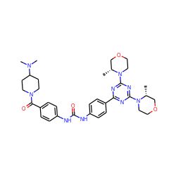 C[C@@H]1COCCN1c1nc(-c2ccc(NC(=O)Nc3ccc(C(=O)N4CCC(N(C)C)CC4)cc3)cc2)nc(N2CCOC[C@H]2C)n1 ZINC000049781196