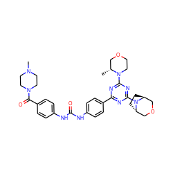 C[C@@H]1COCCN1c1nc(-c2ccc(NC(=O)Nc3ccc(C(=O)N4CCN(C)CC4)cc3)cc2)nc(N2[C@H]3CC[C@H]2COC3)n1 ZINC000261091190