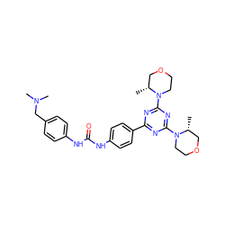 C[C@@H]1COCCN1c1nc(-c2ccc(NC(=O)Nc3ccc(CN(C)C)cc3)cc2)nc(N2CCOC[C@H]2C)n1 ZINC000049802539