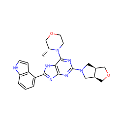 C[C@@H]1COCCN1c1nc(N2C[C@H]3COC[C@H]3C2)nc2nc(-c3cccc4[nH]ccc34)[nH]c12 ZINC000207227390