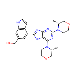 C[C@@H]1COCCN1c1nc(N2CCOC[C@H]2C)c2[nH]c(-c3cc(CO)cc4[nH]ccc34)nc2n1 ZINC000207237154