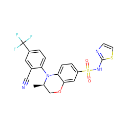 C[C@@H]1COc2cc(S(=O)(=O)Nc3nccs3)ccc2N1c1ccc(C(F)(F)F)cc1C#N ZINC000220185464