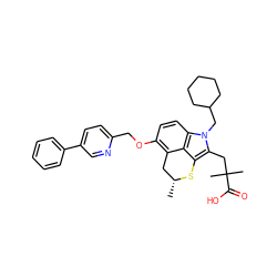 C[C@@H]1Cc2c(OCc3ccc(-c4ccccc4)cn3)ccc3c2c(c(CC(C)(C)C(=O)O)n3CC2CCCCC2)S1 ZINC000026667917