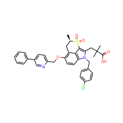 C[C@@H]1Cc2c(OCc3ccc(-c4ccccc4)cn3)ccc3c2c(c(CC(C)(C)C(=O)O)n3Cc2ccc(Cl)cc2)S1(=O)=O ZINC000026670305