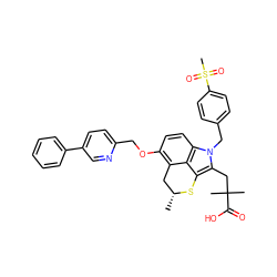 C[C@@H]1Cc2c(OCc3ccc(-c4ccccc4)cn3)ccc3c2c(c(CC(C)(C)C(=O)O)n3Cc2ccc(S(C)(=O)=O)cc2)S1 ZINC000026666375