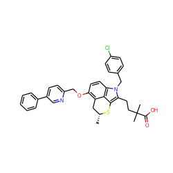 C[C@@H]1Cc2c(OCc3ccc(-c4ccccc4)cn3)ccc3c2c(c(CCC(C)(C)C(=O)O)n3Cc2ccc(Cl)cc2)S1 ZINC000026670296