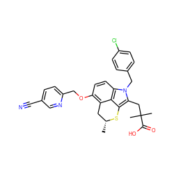 C[C@@H]1Cc2c(OCc3ccc(C#N)cn3)ccc3c2c(c(CC(C)(C)C(=O)O)n3Cc2ccc(Cl)cc2)S1 ZINC000026674870