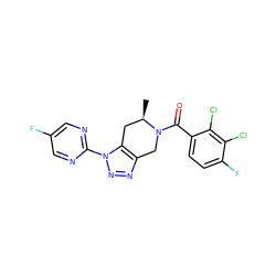 C[C@@H]1Cc2c(nnn2-c2ncc(F)cn2)CN1C(=O)c1ccc(F)c(Cl)c1Cl ZINC000225976165