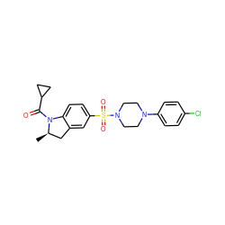 C[C@@H]1Cc2cc(S(=O)(=O)N3CCN(c4ccc(Cl)cc4)CC3)ccc2N1C(=O)C1CC1 ZINC000009117014