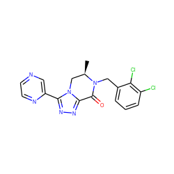 C[C@@H]1Cn2c(nnc2-c2cnccn2)C(=O)N1Cc1cccc(Cl)c1Cl ZINC000219151975