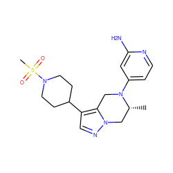 C[C@@H]1Cn2ncc(C3CCN(S(C)(=O)=O)CC3)c2CN1c1ccnc(N)c1 ZINC000299820185