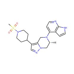 C[C@@H]1Cn2ncc(C3CCN(S(C)(=O)=O)CC3)c2CN1c1ccnc2[nH]ccc12 ZINC000299823626