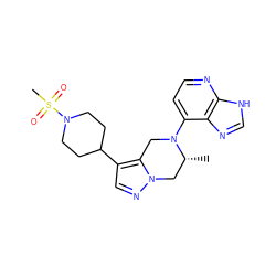 C[C@@H]1Cn2ncc(C3CCN(S(C)(=O)=O)CC3)c2CN1c1ccnc2[nH]cnc12 ZINC000299840761