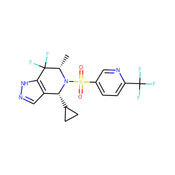 C[C@@H]1N(S(=O)(=O)c2ccc(C(F)(F)F)nc2)[C@H](C2CC2)c2cn[nH]c2C1(F)F ZINC000049034735