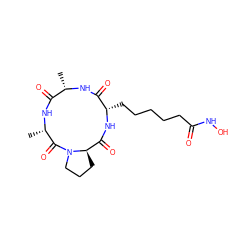 C[C@@H]1NC(=O)[C@H](CCCCCC(=O)NO)NC(=O)[C@H]2CCCN2C(=O)[C@H](C)NC1=O ZINC000027548922