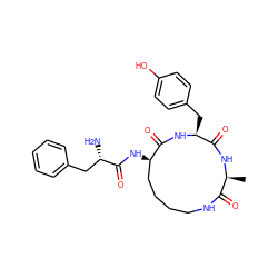 C[C@@H]1NC(=O)[C@H](Cc2ccc(O)cc2)NC(=O)[C@H](NC(=O)[C@@H](N)Cc2ccccc2)CCCCNC1=O ZINC000096904235