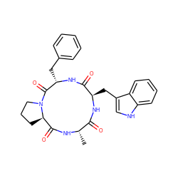 C[C@@H]1NC(=O)[C@H]2CCCN2C(=O)[C@H](Cc2ccccc2)NC(=O)[C@@H](Cc2c[nH]c3ccccc23)NC1=O ZINC000042920679