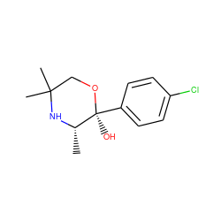 C[C@@H]1NC(C)(C)CO[C@@]1(O)c1ccc(Cl)cc1 ZINC000070672980