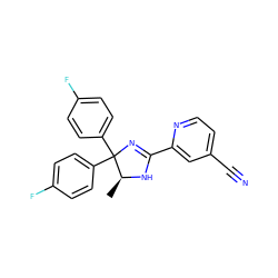 C[C@@H]1NC(c2cc(C#N)ccn2)=NC1(c1ccc(F)cc1)c1ccc(F)cc1 ZINC000042889606