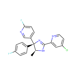 C[C@@H]1NC(c2cc(Cl)ccn2)=N[C@@]1(c1ccc(F)cc1)c1ccc(F)nc1 ZINC000040950397