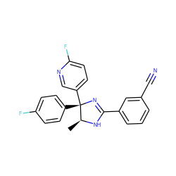 C[C@@H]1NC(c2cccc(C#N)c2)=N[C@@]1(c1ccc(F)cc1)c1ccc(F)nc1 ZINC000034338706