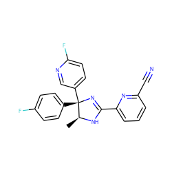 C[C@@H]1NC(c2cccc(C#N)n2)=N[C@@]1(c1ccc(F)cc1)c1ccc(F)nc1 ZINC000040422890