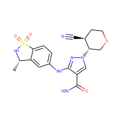 C[C@@H]1NS(=O)(=O)c2ccc(Nc3nn([C@H]4COCC[C@@H]4C#N)cc3C(N)=O)cc21 ZINC001772657149