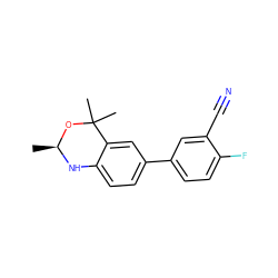 C[C@@H]1Nc2ccc(-c3ccc(F)c(C#N)c3)cc2C(C)(C)O1 ZINC000013439624