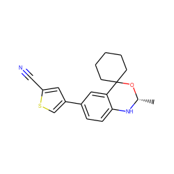 C[C@@H]1Nc2ccc(-c3csc(C#N)c3)cc2C2(CCCCC2)O1 ZINC000027870855