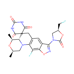 C[C@@H]1O[C@H](C)CN2c3c(cc4c(N5C[C@@H](CF)OC5=O)noc4c3F)CC3(C(=O)NC(=O)NC3=O)[C@@H]12 ZINC000145793204