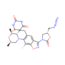 C[C@@H]1O[C@H](C)CN2c3c(cc4c(N5C[C@H](CN=[N+]=[N-])OC5=O)noc4c3F)CC3(C(=O)NC(=O)NC3=O)[C@@H]12 ZINC000145745792