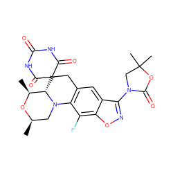 C[C@@H]1O[C@H](C)CN2c3c(cc4c(N5CC(C)(C)OC5=O)noc4c3F)CC3(C(=O)NC(=O)NC3=O)[C@@H]12 ZINC000145684080