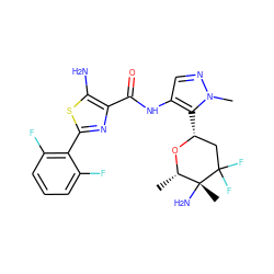 C[C@@H]1O[C@H](c2c(NC(=O)c3nc(-c4c(F)cccc4F)sc3N)cnn2C)CC(F)(F)[C@]1(C)N ZINC000205637963