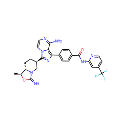 C[C@@H]1OC(=N)N2C[C@H](c3nc(-c4ccc(C(=O)Nc5cc(C(F)(F)F)ccn5)cc4)c4c(N)nccn34)CC[C@@H]12 ZINC000145467144