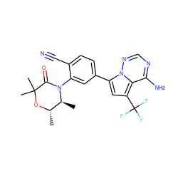 C[C@@H]1OC(C)(C)C(=O)N(c2cc(-c3cc(C(F)(F)F)c4c(N)ncnn34)ccc2C#N)[C@H]1C ZINC001772653900