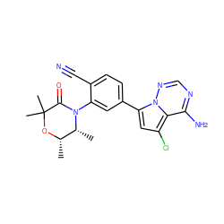 C[C@@H]1OC(C)(C)C(=O)N(c2cc(-c3cc(Cl)c4c(N)ncnn34)ccc2C#N)[C@@H]1C ZINC001772651705