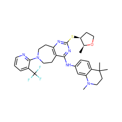 C[C@@H]1OCC[C@@H]1Sc1nc2c(c(Nc3ccc4c(c3)N(C)CCC4(C)C)n1)CCN(c1ncccc1C(F)(F)F)CC2 ZINC000145115372