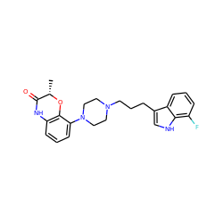 C[C@@H]1Oc2c(cccc2N2CCN(CCCc3c[nH]c4c(F)cccc34)CC2)NC1=O ZINC000013674865