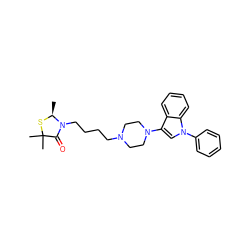 C[C@@H]1SC(C)(C)C(=O)N1CCCCN1CCN(c2cn(-c3ccccc3)c3ccccc23)CC1 ZINC000013759412