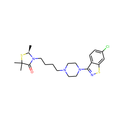 C[C@@H]1SC(C)(C)C(=O)N1CCCCN1CCN(c2nsc3cc(Cl)ccc23)CC1 ZINC000013759382