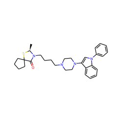 C[C@@H]1SC2(CCCC2)C(=O)N1CCCCN1CCN(c2cn(-c3ccccc3)c3ccccc23)CC1 ZINC000013759422