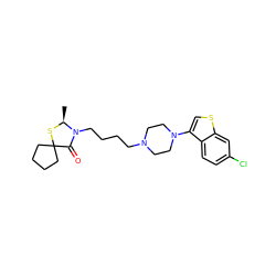 C[C@@H]1SC2(CCCC2)C(=O)N1CCCCN1CCN(c2csc3cc(Cl)ccc23)CC1 ZINC000013759431