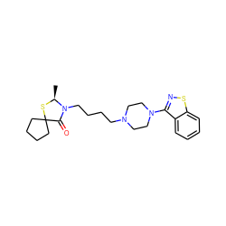 C[C@@H]1SC2(CCCC2)C(=O)N1CCCCN1CCN(c2nsc3ccccc23)CC1 ZINC000013759398