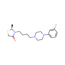 C[C@@H]1SCC(=O)N1CCCCN1CCN(c2cccc(Cl)c2)CC1 ZINC000013759365