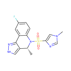 C[C@@H]1c2c[nH]nc2-c2cc(F)ccc2N1S(=O)(=O)c1cn(C)cn1 ZINC000045320214