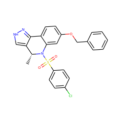 C[C@@H]1c2c[nH]nc2-c2ccc(OCc3ccccc3)cc2N1S(=O)(=O)c1ccc(Cl)cc1 ZINC000045287700