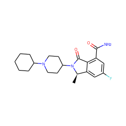 C[C@@H]1c2cc(F)cc(C(N)=O)c2C(=O)N1C1CCN(C2CCCCC2)CC1 ZINC000117365000